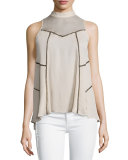 Sleeveless Paneled Silk Top, Buff