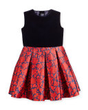 Sleeveless Velvet & Mikado Dress, Navy/Ruby, Size 12-24 Months