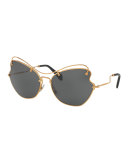 Gradient Waved Metal Sunglasses, Gold/Gray