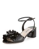 Ruffled Patent 45mm Sandal, Nero