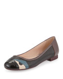 Bug Monster Cap-Toe Ballerina Flat, Black/Peony/Peacock