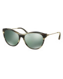 Curved Cat-Eye Sunglasses, Olive Horn