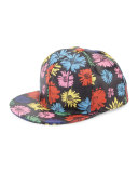 Floral Leather Baseball Cap, Black/Multicolor
