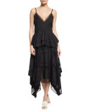 V-Neck Lace-Inset Peplum Dress, Navy
