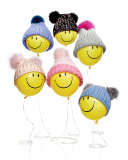 Mimi Knit Hat with Fur Pom Poms, Cream/Pink