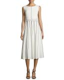 Maripose Finesse Crepe A-Line Midi Dress, Ivory