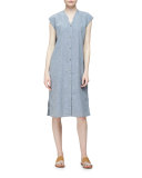 Linen-Blend Cap-Sleeve Calf-Length Dress, Plus Size