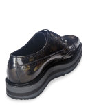 Camo-Print Wing-Tip Derby Shoe, Green Camo