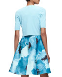 Sleeveless Floral-Print A-Line Dress, Blue/Multi