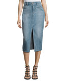 Leanne Slit-Front Denim Midi Skirt, Indigo