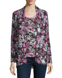 Floral Orlag Open Cashmere Cardigan, Red Multi