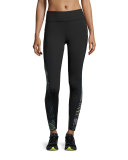 Edge Printed Ankle Running Tights/Sport Leggings, Black/Jagged