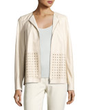 Bari Perforated Leather Jacket, Oyster
