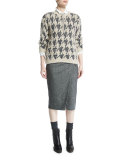 Teddy 3/4-Sleeve Houndstooth Pullover, Desert