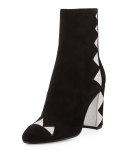 Crystal-Embellished Satin Ankle Boot, Black/Sunshine