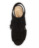 Elaine Fringe Chunky-Heel Sandal, Black