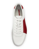 Colorblock Vitello Low-Top Sneaker, White/Red