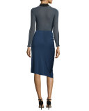 Ribbed Mock-Neck Long-Sleeve Sweater, Gray/Celeste/Black
