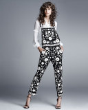 Floral Lace-Embroidered Dungarees, Black/Chalk
