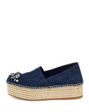 Denim Platform Espadrille Flat, Bleu