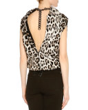 Jaguar-Print Open-Back Top, Gray/Black