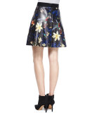 Loran Printed A-Line Skirt, Black/Multicolor