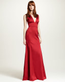 Sleeveless Plunging-Neck Gown