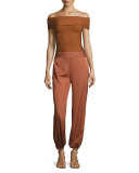 Dominique Off-the-Shoulder Ribbed Top, Cinnamon