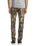 Dirty Metallic Bleach-Wash Moto Jeans, Bronze