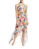 Katrina Banana Leaf Chiffon Coverup Dress, Multicolor