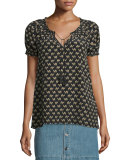 Masha Camel-Print Silk Top, Caviar