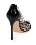 Plexi Patent & Leopard-PVC Illusion Pump, Black/Leopard