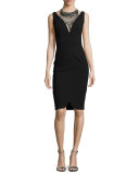 Sleeveless Stretch Crepe Cocktail Dress, Black