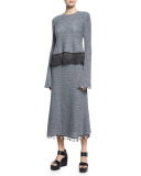A-Line Crochet Skirt W/Fringe Hem, Navy/White