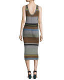 Striped Ribbed Tank Midi Dress, Blue Pattern