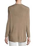 Radiant Shimmer Ribbed Open Cardigan, Light Brown
