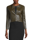 Stanta Zip-Front Cropped Leather Jacket, Peat