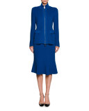 Ottoman Knit Flare-Hem Skirt, Electric Blue