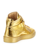 Kids' Unisex Metallic Leather High-Top Sneaker, Gold, Infant