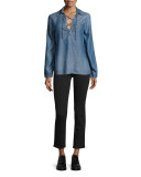 Lace-Up Chambray Blouse, Hadley