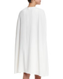 Jewel-Neck Crepe Cape Dress, Ivory