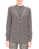Amanda Printed Pearly Blouse, Black/Natural White