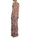 Jolene Sleeveless Lace-Up Maxi Dress, Jaguar Print