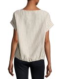 Short-Sleeve Striped Tie-Front Linen Top, Multi