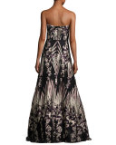 Strapless Embroidered Ball Gown, Purple/Gold