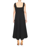 Bow-Shoulder Sleeveless Jumpsuit, Black