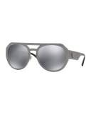 Embossed Metal Mirrored Aviator Sunglasses, Black
