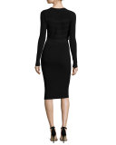 Sleeveless Round-Neck Ribbed Dress, Black