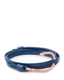 18K Rose Gold-Plated Hook Leather Bracelet, Blue