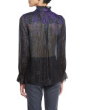 Everette Long-Sleeve Pintucked Metallic Silk Blouse, Jasmine